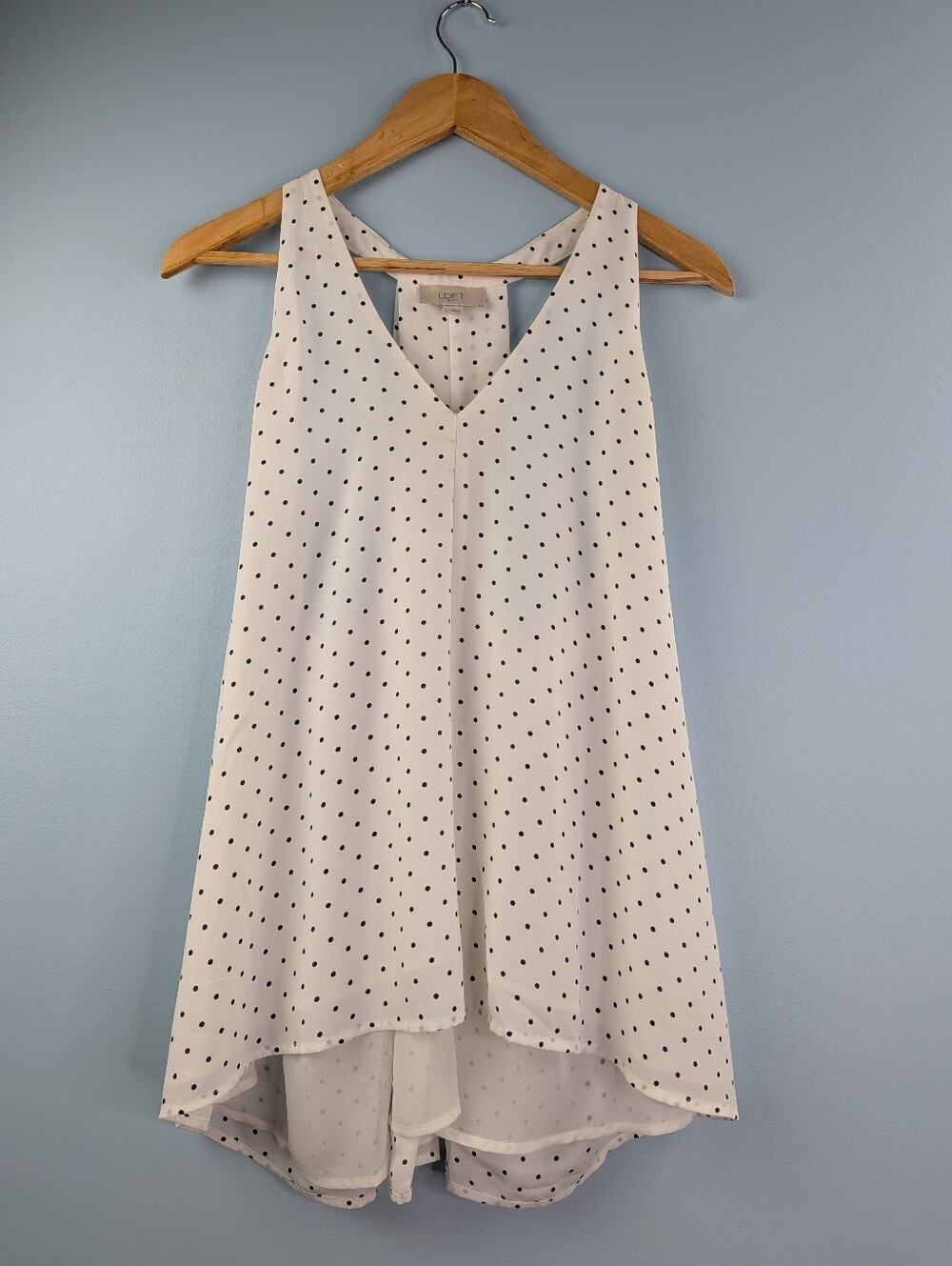 LOFT Flowy white with black polka dot tank top Large